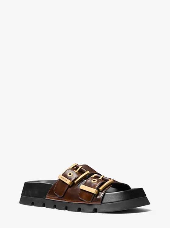 Michael Kors Colby Burnished Leather Flat Sandal LUGGAGE Best Sale