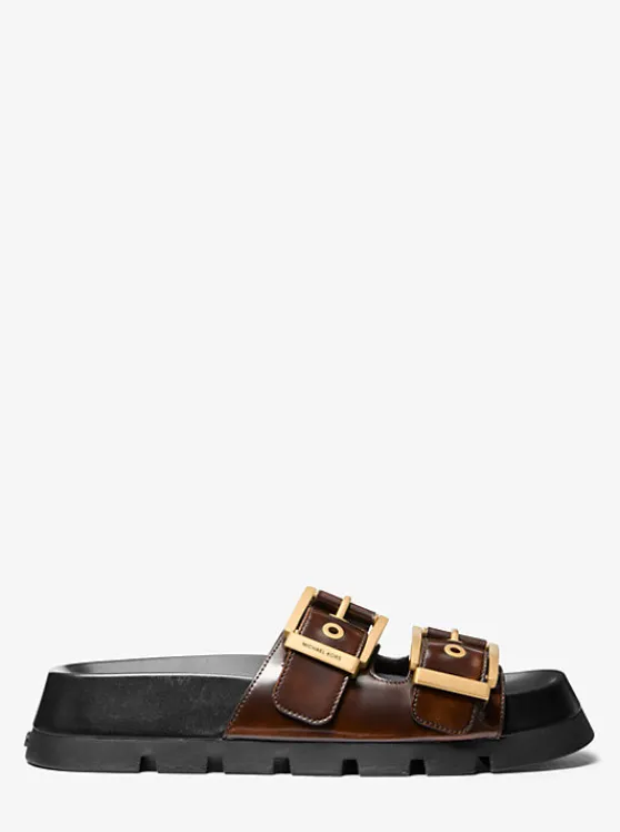 Michael Kors Colby Burnished Leather Flat Sandal LUGGAGE Best Sale