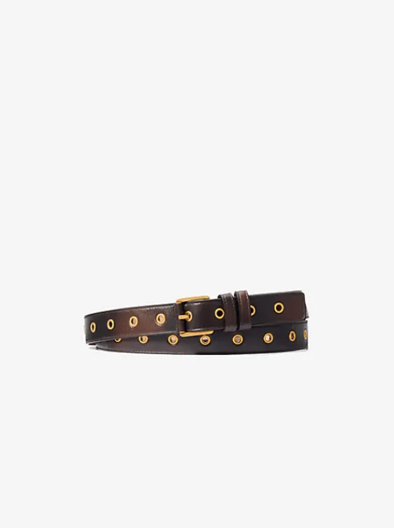 Michael Kors Colby Grommeted Burnished Leather Belt CHOCOLATE Sale