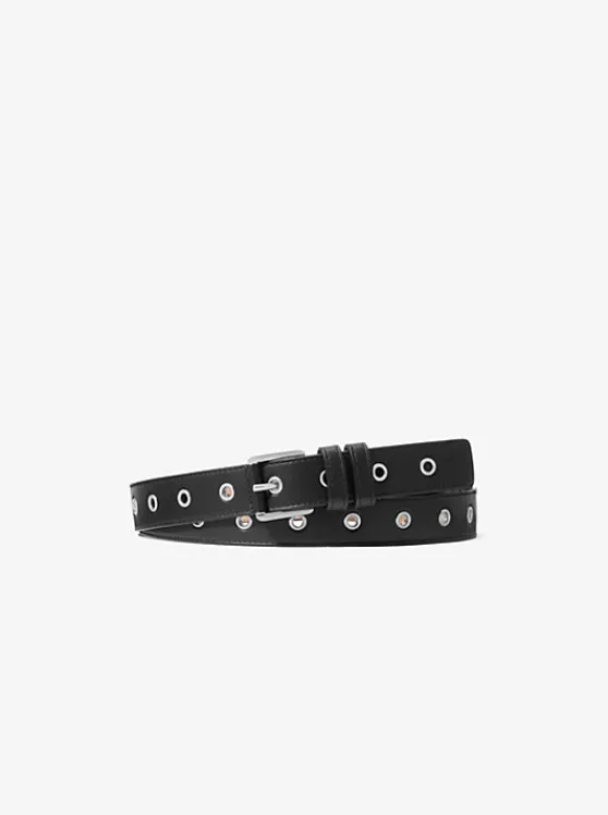 Michael Kors Colby Grommeted Leather Belt BLACK New