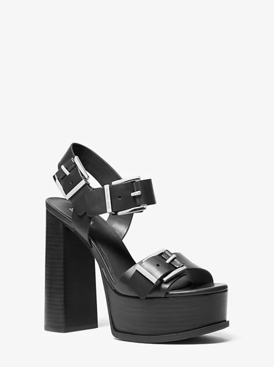 Michael Kors Colby Leather Platform Sandal BLACK Best Sale