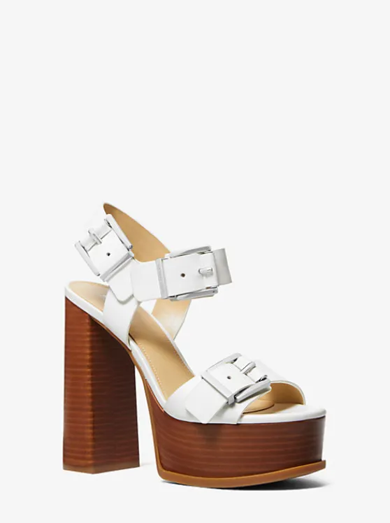 Michael Kors Colby Leather Platform Sandal OPTICWHITE New