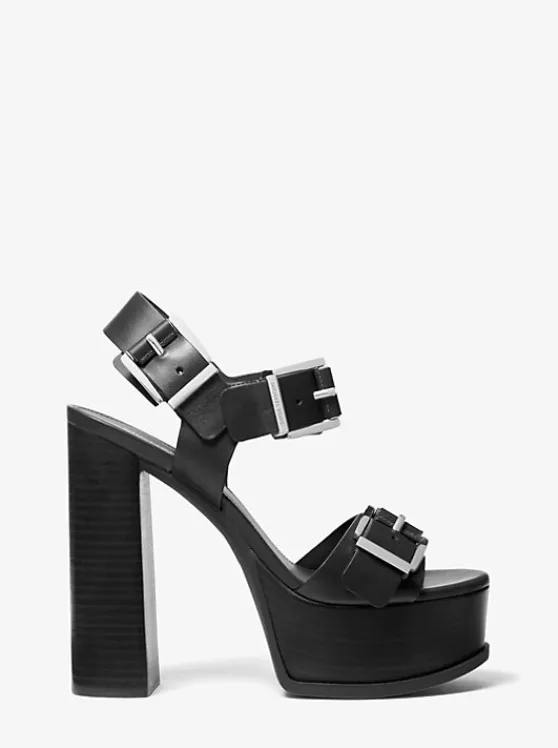 Michael Kors Colby Leather Platform Sandal BLACK Best Sale