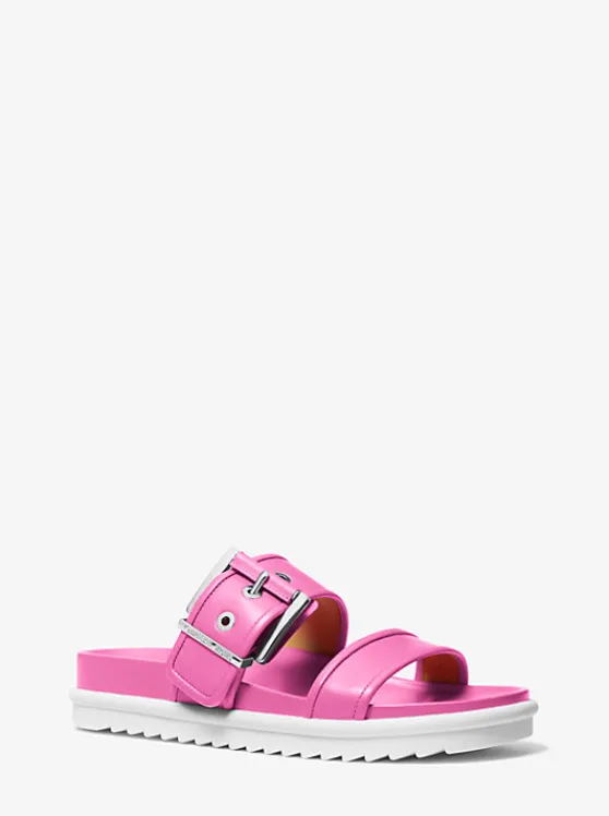 Michael Kors Colby Leather Slide Sandal CERISE Outlet