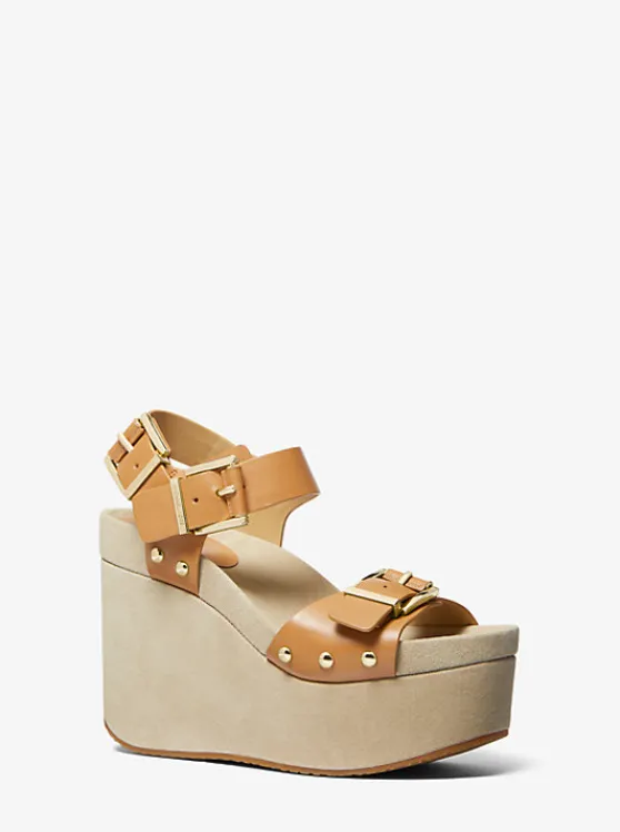 Michael Kors Colby Leather Wedge Sandal PALEPEANUT Discount