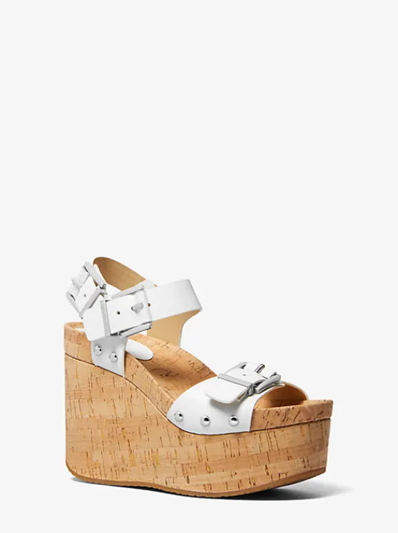 Michael Kors Colby Leather Wedge Sandal OPTICWHITE Cheap