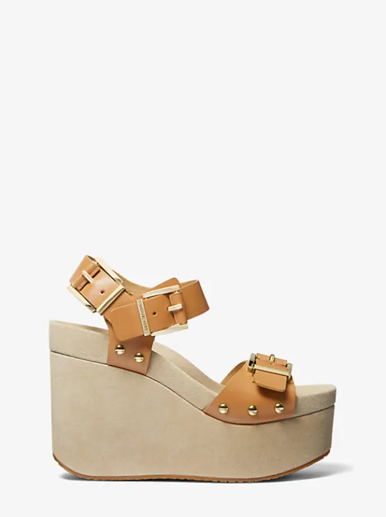 Michael Kors Colby Leather Wedge Sandal PALEPEANUT Discount