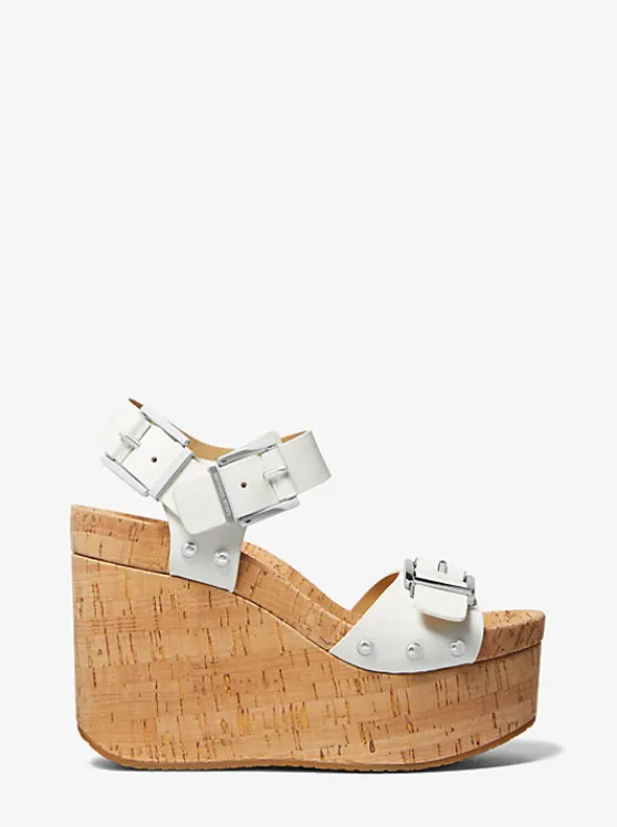 Michael Kors Colby Leather Wedge Sandal OPTICWHITE Cheap