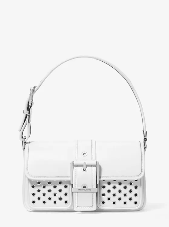 Michael Kors Colby Medium Grommeted Leather Shoulder Bag OPTICWHITE Outlet