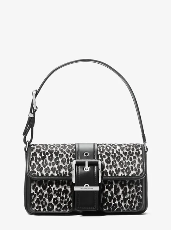 Michael Kors Colby Medium Leopard Print Calf Hair Shoulder Bag BLACKCOMBO Best Sale