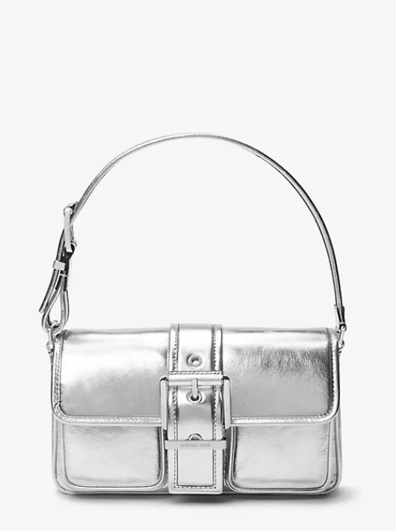 Michael Kors Colby Medium Metallic Leather Shoulder Bag SILVER Shop