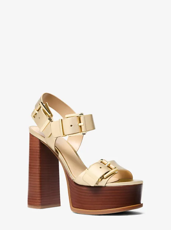 Michael Kors Colby Metallic Leather Platform Sandal PALEGOLD Best