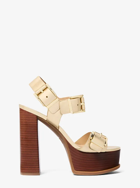 Michael Kors Colby Metallic Leather Platform Sandal PALEGOLD Best