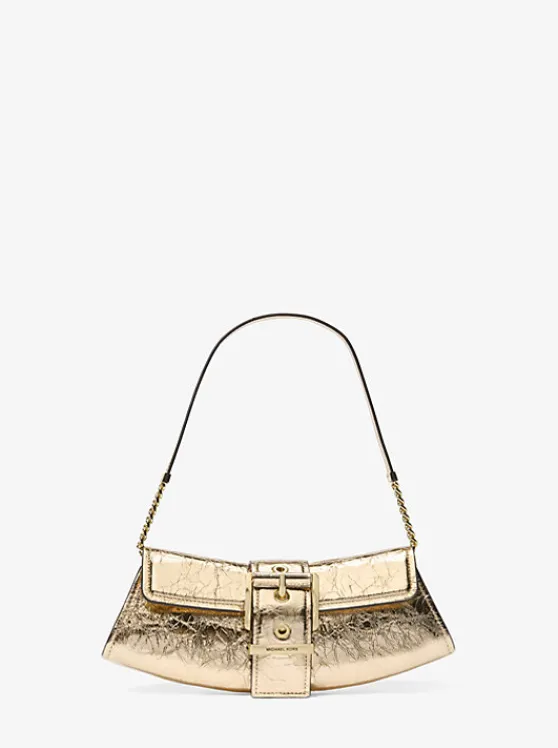 Michael Kors Colby Small Crackled Metallic Leather Convertible Clutch PALEGOLD Best