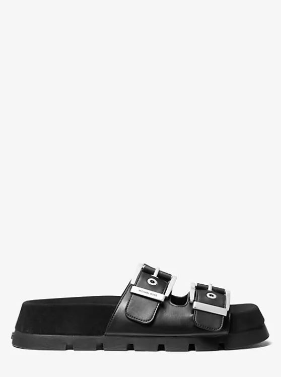 Michael Kors Colby Suede and Leather Flat Sandal BLACK Cheap