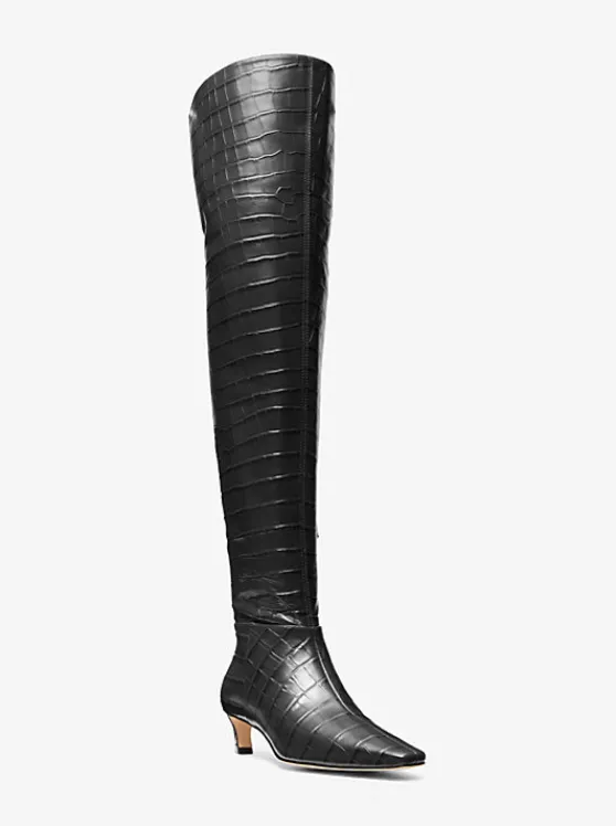 Michael Kors Cosmo Crocodile Embossed Leather Boot | BLACK Online