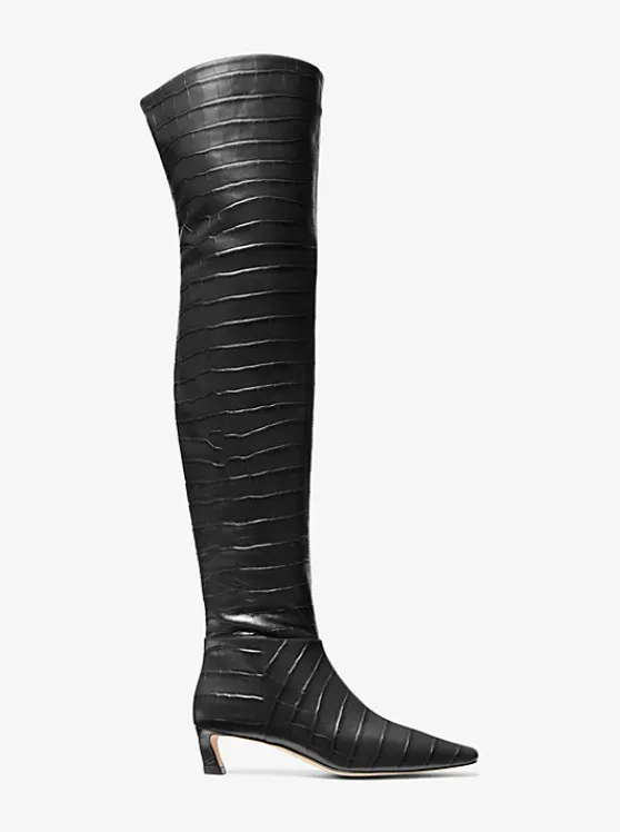 Michael Kors Cosmo Crocodile Embossed Leather Boot | BLACK Online