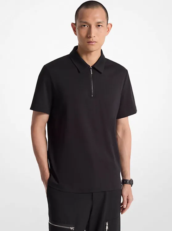 Michael Kors Cotton Zip Polo Shirt BLACK Store