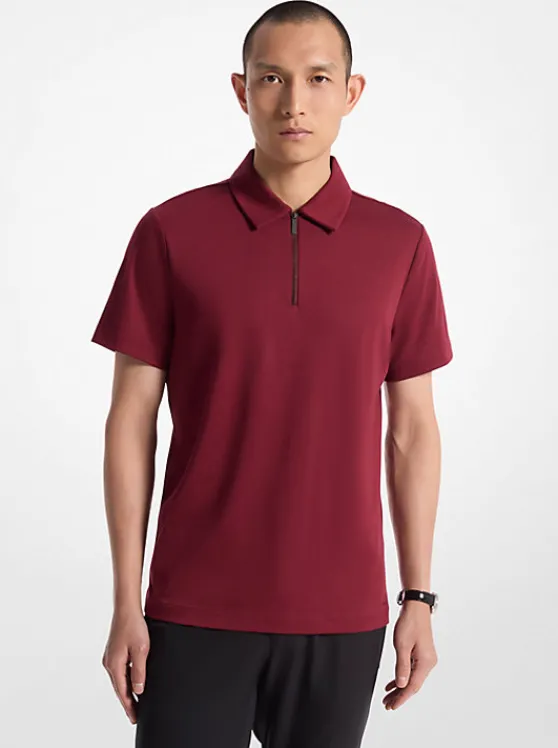 Michael Kors Cotton Zip Polo Shirt DARKBRANDY Hot