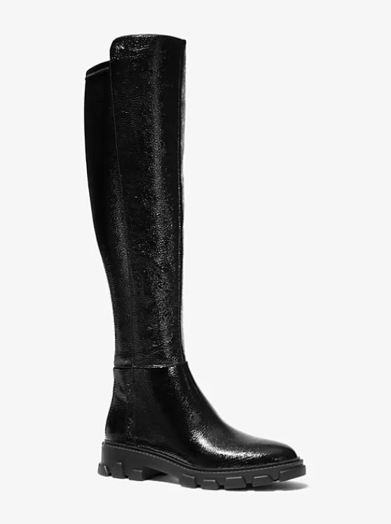 Michael Kors Crackled Faux Patent Leather Boot BLACK New