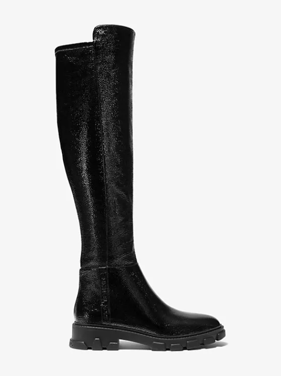 Michael Kors Crackled Faux Patent Leather Boot BLACK New