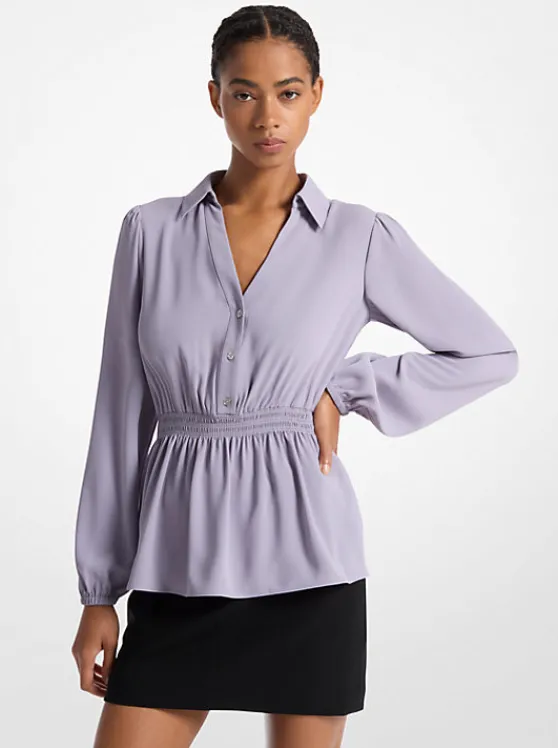 Michael Kors Crepe Button-Down Shirt SWEETLILAC Clearance