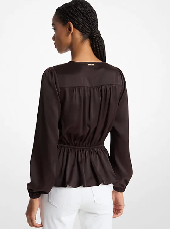 Michael Kors Crinkled Satin Long-Sleeve Top CHOCOLATE Store