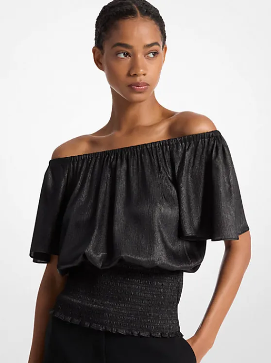 Michael Kors Crinkled Satin Off-The-Shoulder Top BLACK Shop