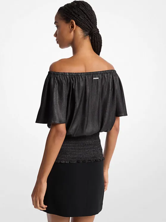 Michael Kors Crinkled Satin Off-The-Shoulder Top BLACK Shop