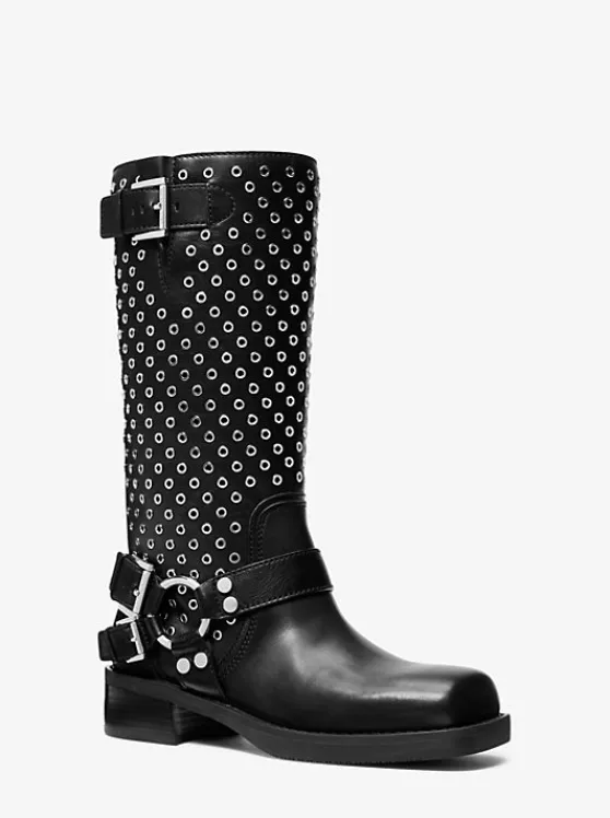 Michael Kors Crosby Grommeted Leather Moto Boot BLACK Online