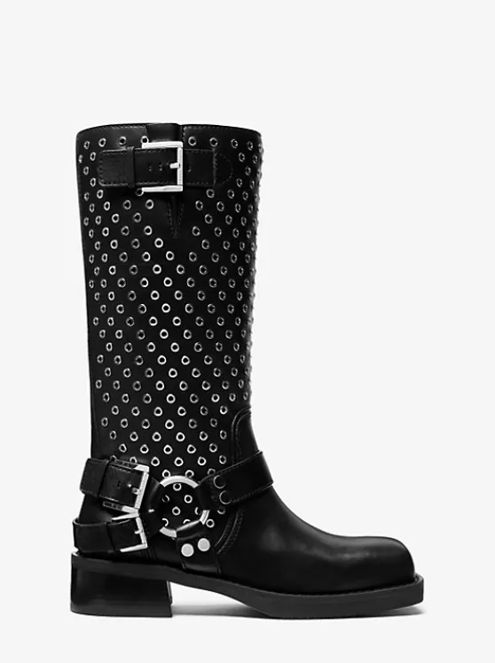 Michael Kors Crosby Grommeted Leather Moto Boot BLACK Online