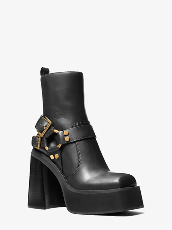 Michael Kors Crosby Leather Platform Moto Boot | BLACK Shop