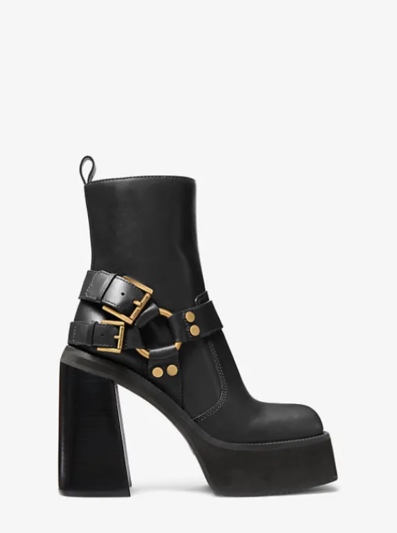 Michael Kors Crosby Leather Platform Moto Boot | BLACK Shop