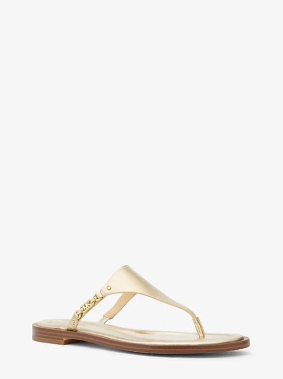 Michael Kors Daniella Metallic Leather Sandal PALEGOLD Best Sale