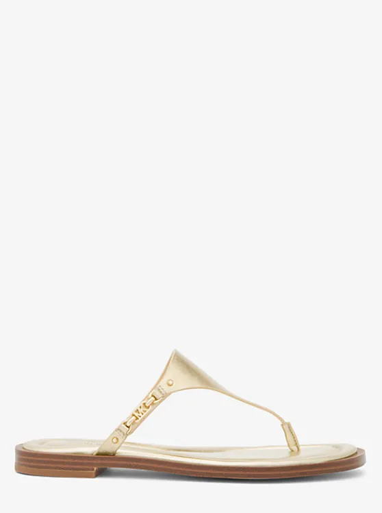 Michael Kors Daniella Metallic Leather Sandal PALEGOLD Best Sale