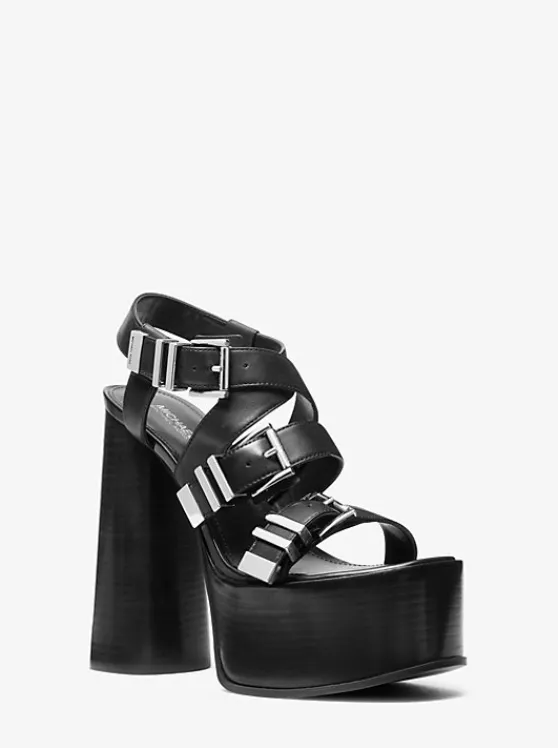 Michael Kors Darrington Leather Platform Sandal BLACK Shop