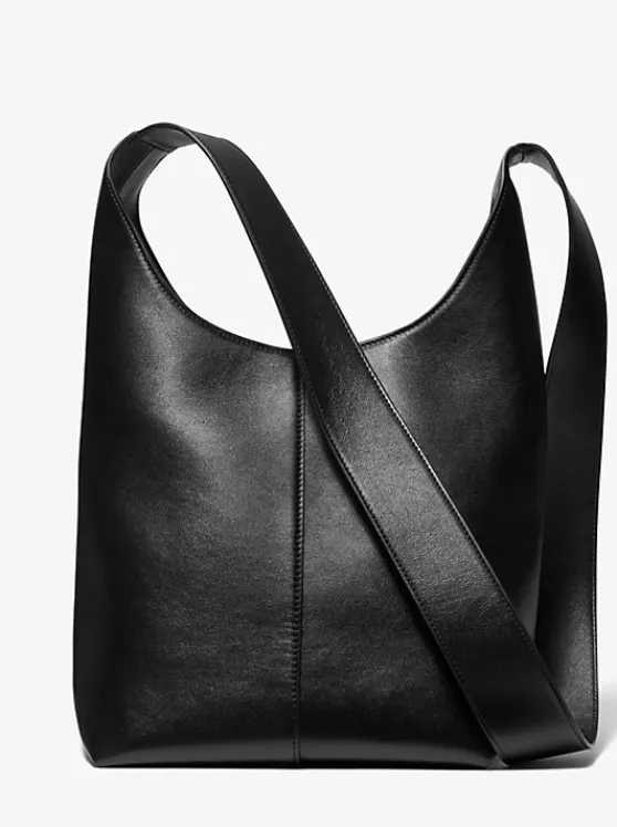 Michael Kors Dede Medium Leather Hobo Bag BLACK Best Sale