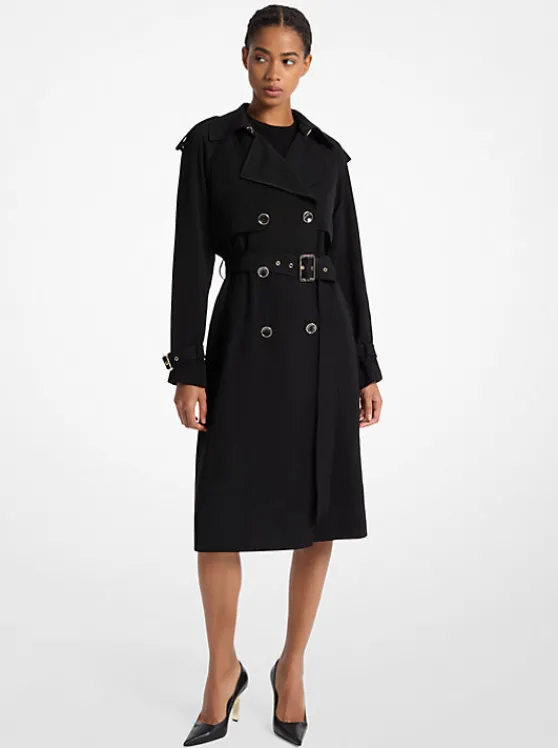 Michael Kors Draped Woven Trench Coat BLACK New