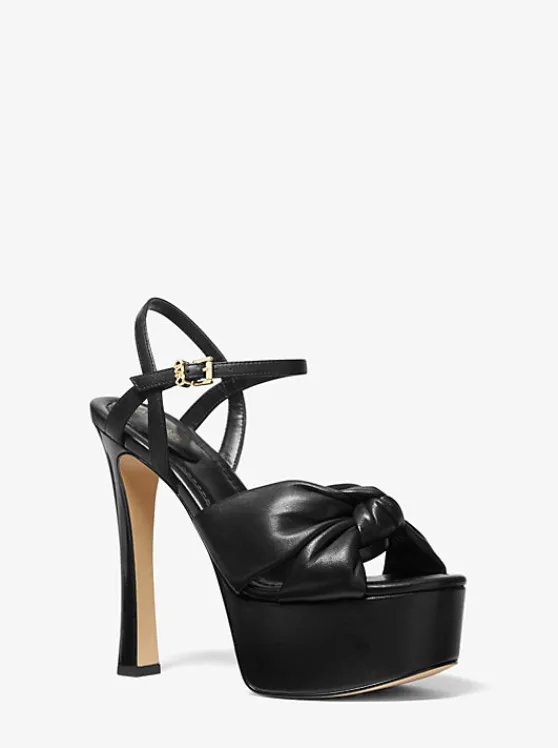 Michael Kors Elena Leather Platform Sandal BLACK Hot