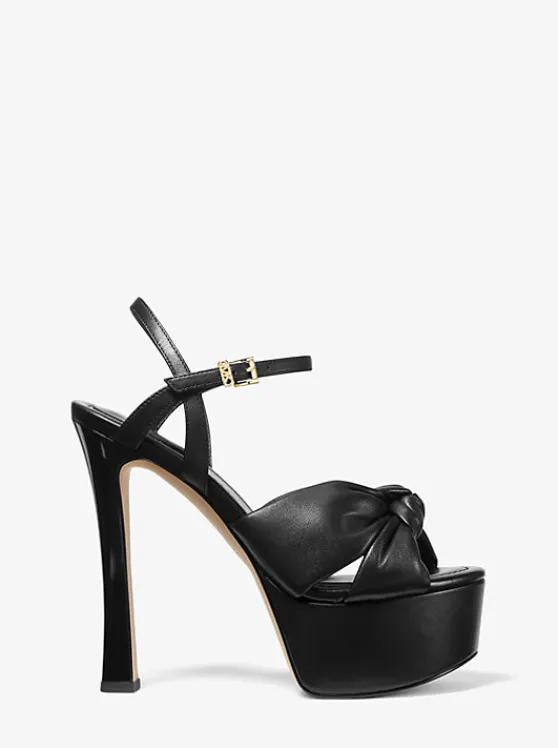 Michael Kors Elena Leather Platform Sandal BLACK Hot