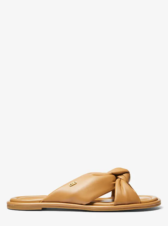 Michael Kors Elena Leather Slide Sandal PALEPEANUT Flash Sale