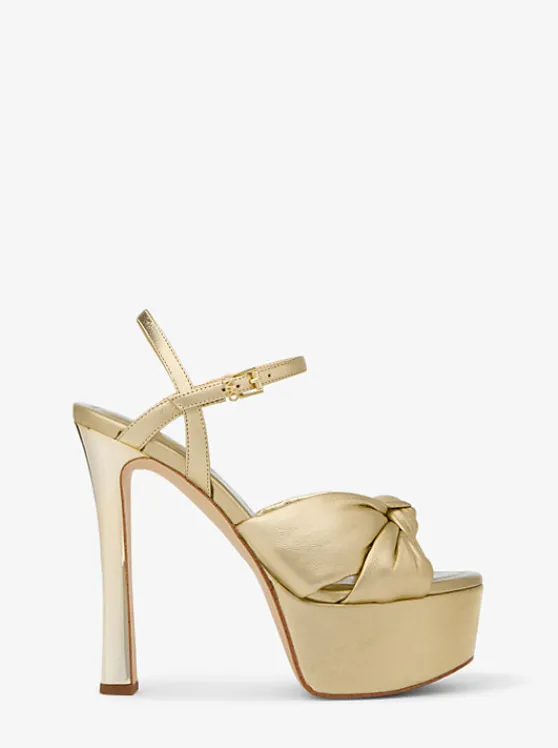 Michael Kors Elena Metallic Leather Platform Sandal PALEGOLD Outlet