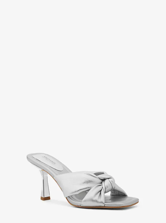 Michael Kors Elena Metallic Leather Sandal SILVER Hot