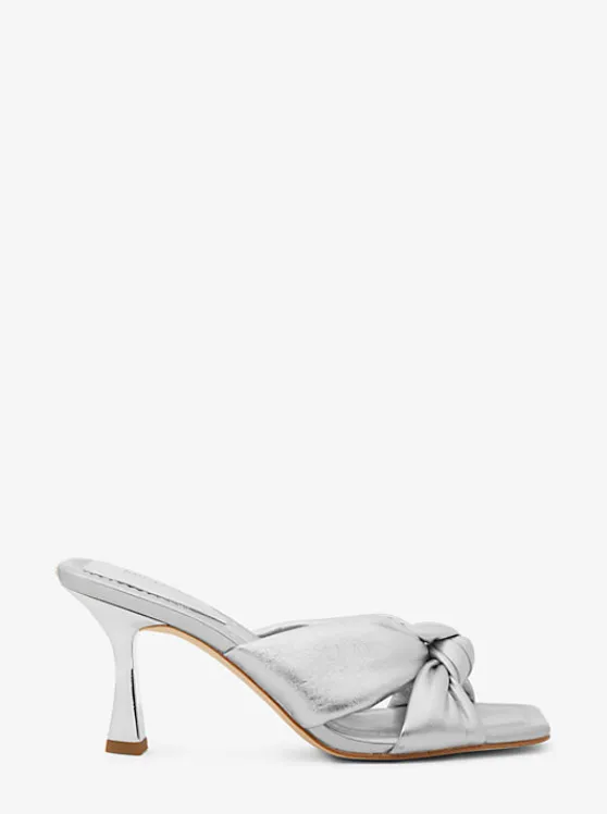 Michael Kors Elena Metallic Leather Sandal SILVER Hot