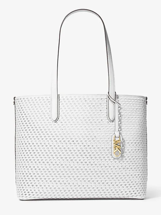 Michael Kors Eliza Extra-Large Hand-Woven Leather Tote Bag OPTICWHITE Hot