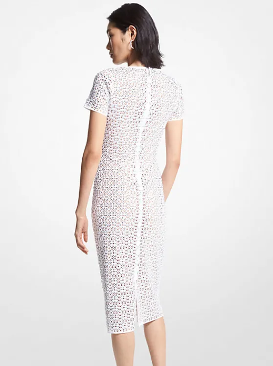 Michael Kors Embellished Laser Cut Scuba Dress WHITE Fashion