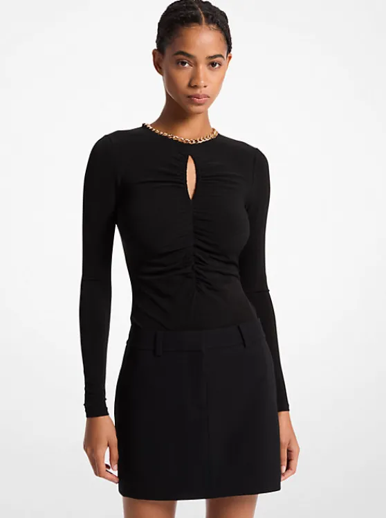 Michael Kors Embellished Matte Jersey Keyhole Top BLACK Sale