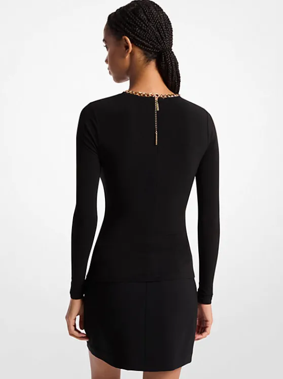 Michael Kors Embellished Matte Jersey Keyhole Top BLACK Sale