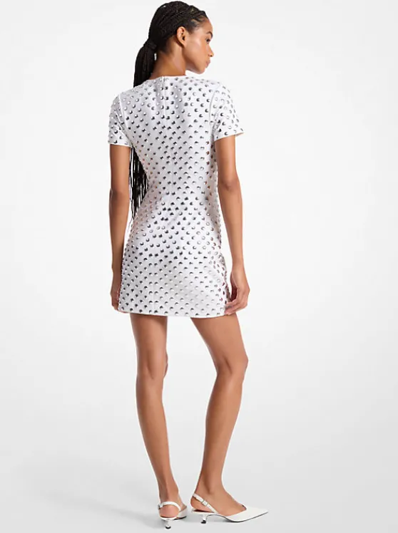 Michael Kors Embellished Polka Dot Scuba Dress WHITE Flash Sale