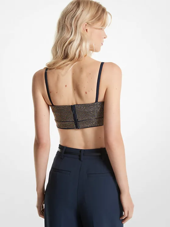 Michael Kors Embellished Stretch Crepe Bustier Top MIDNIGHTBLUE Hot